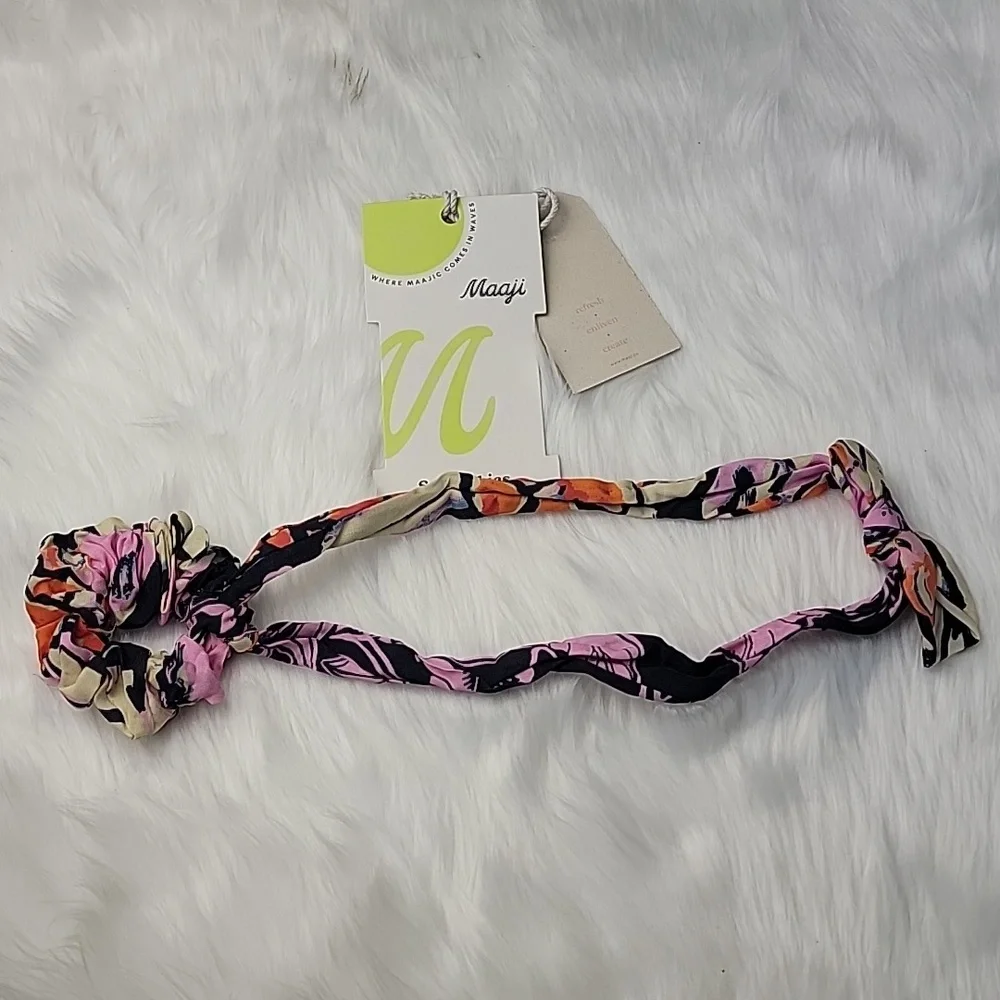 MAAJI Pink Navy Blue Orange Abstract Print Scrunchie Headband Hair Tie Combo NEW